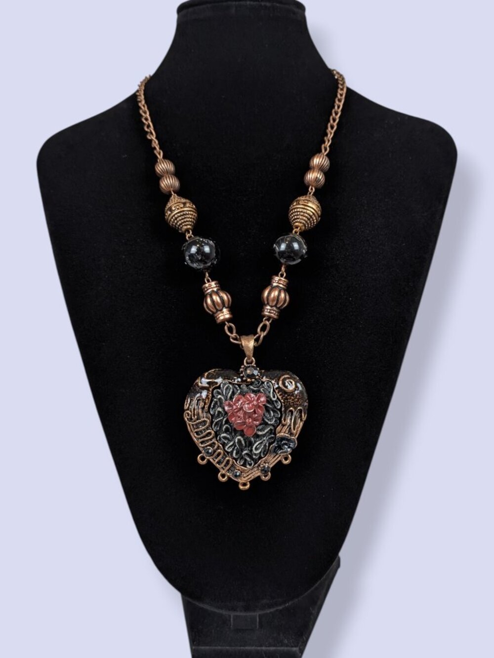 Copper Tone Maximalist Heart Pendant Necklace